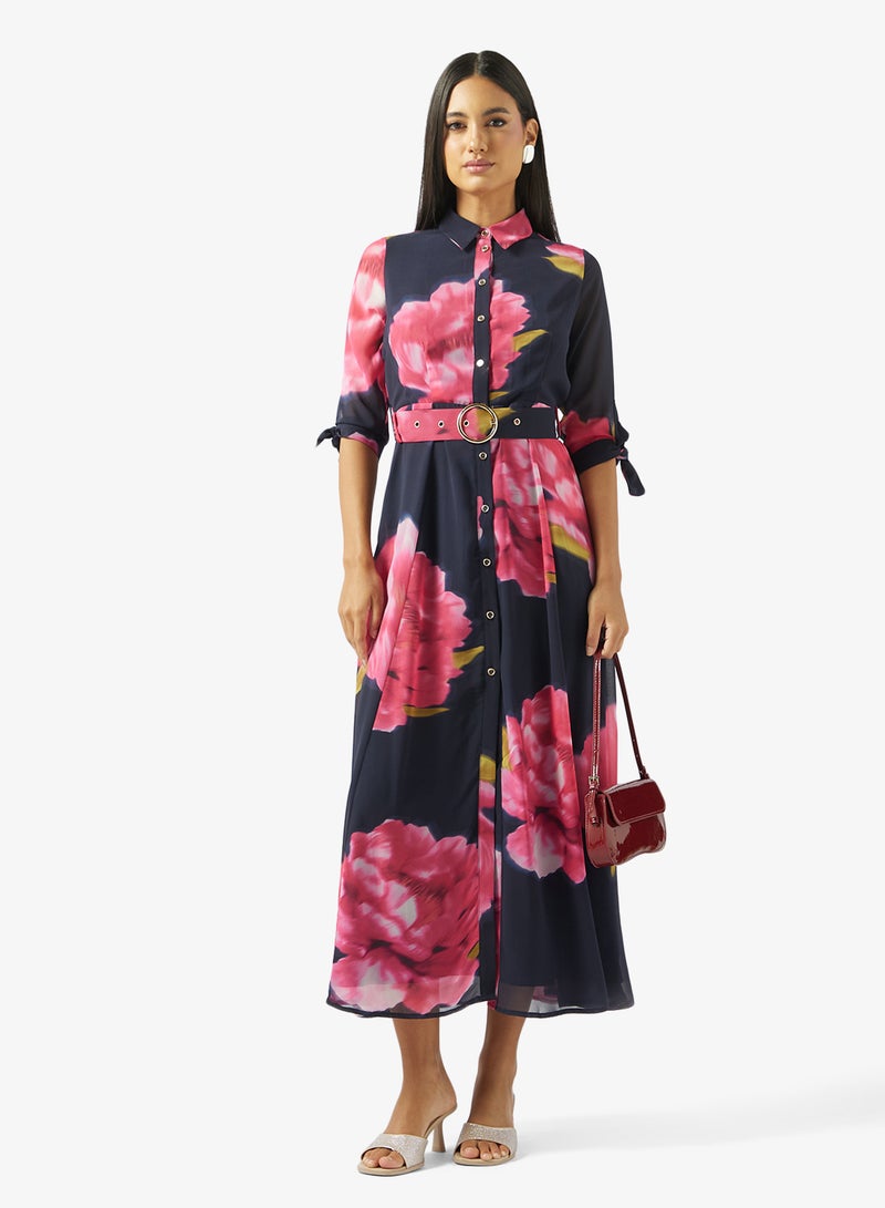 Style Cheat Belted Floral Print Maxi Dress - Image 4